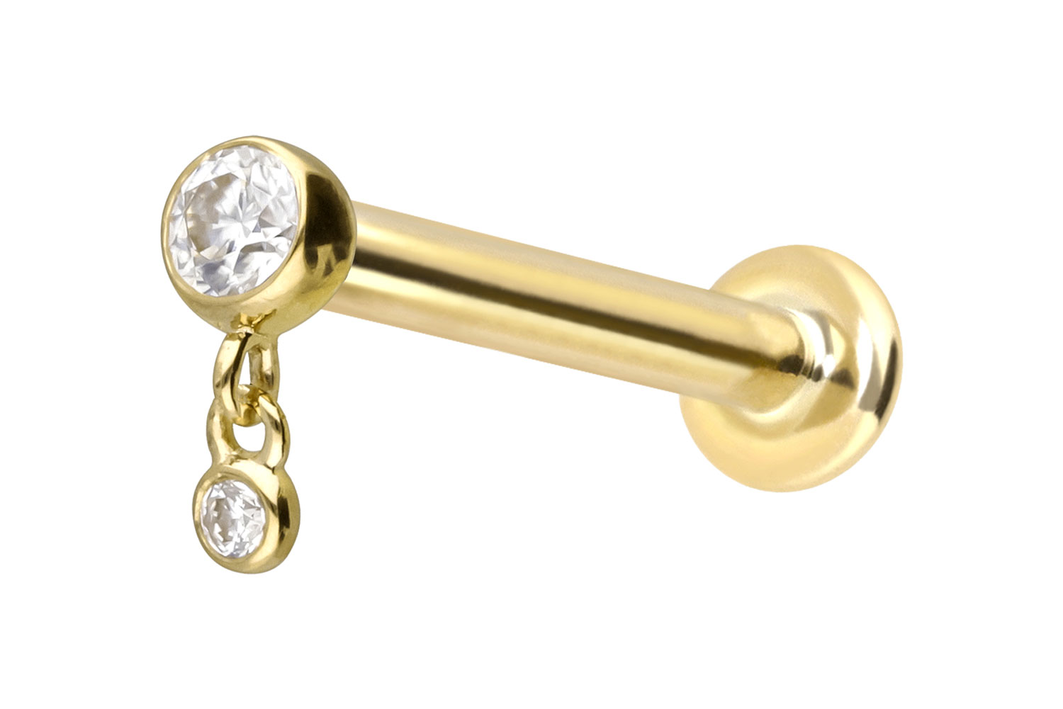 14 Karat Gold Labret Piercing mit Innengewinde 2 MOISSANITE